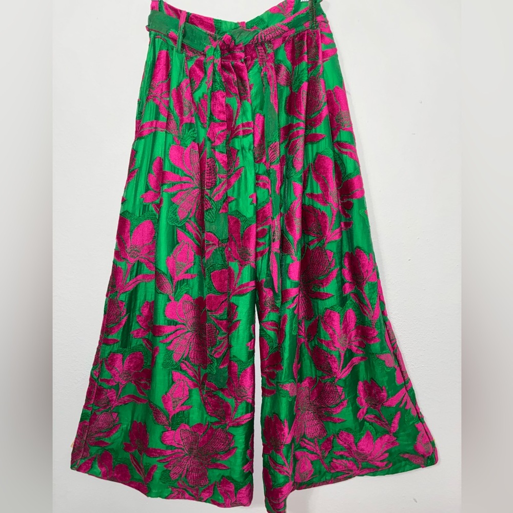 Eva Franco Green Pink Floral Wide-Leg Salinger Pants NEWChemile Bloom 10 No Tag - Picture 8 of 14